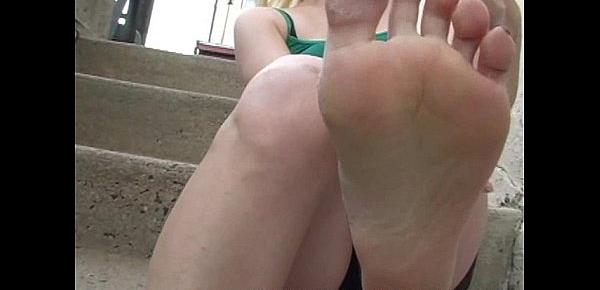  Hot blonde takes sandals off in Public